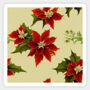 Vintage Florals Christmas Poinsettia Watercolor Sticker